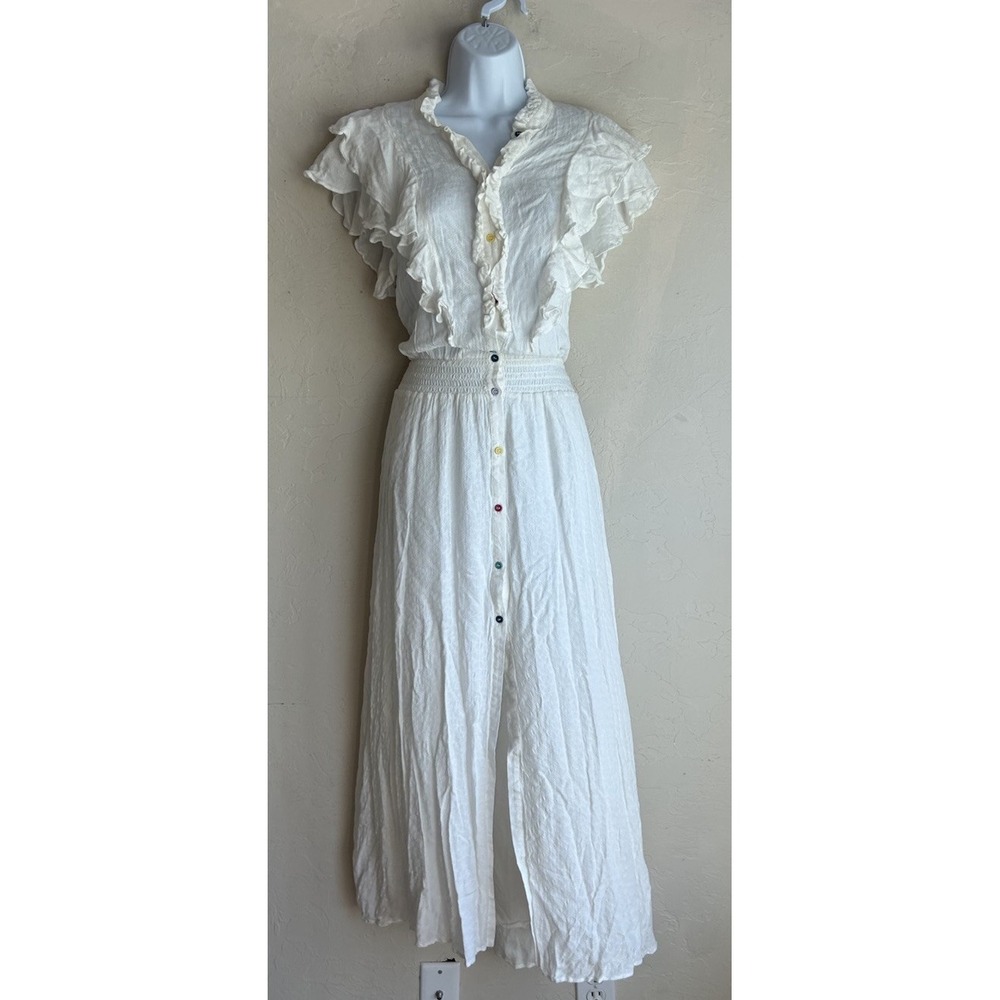 Cream Ruffled Button-Front Midi Dress